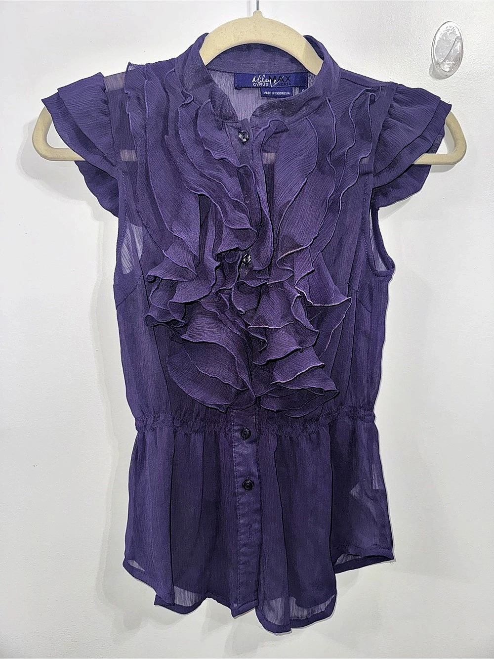 Miley Cyrus & Max Azria Ruffle Blouse in Purple Size Small Like New